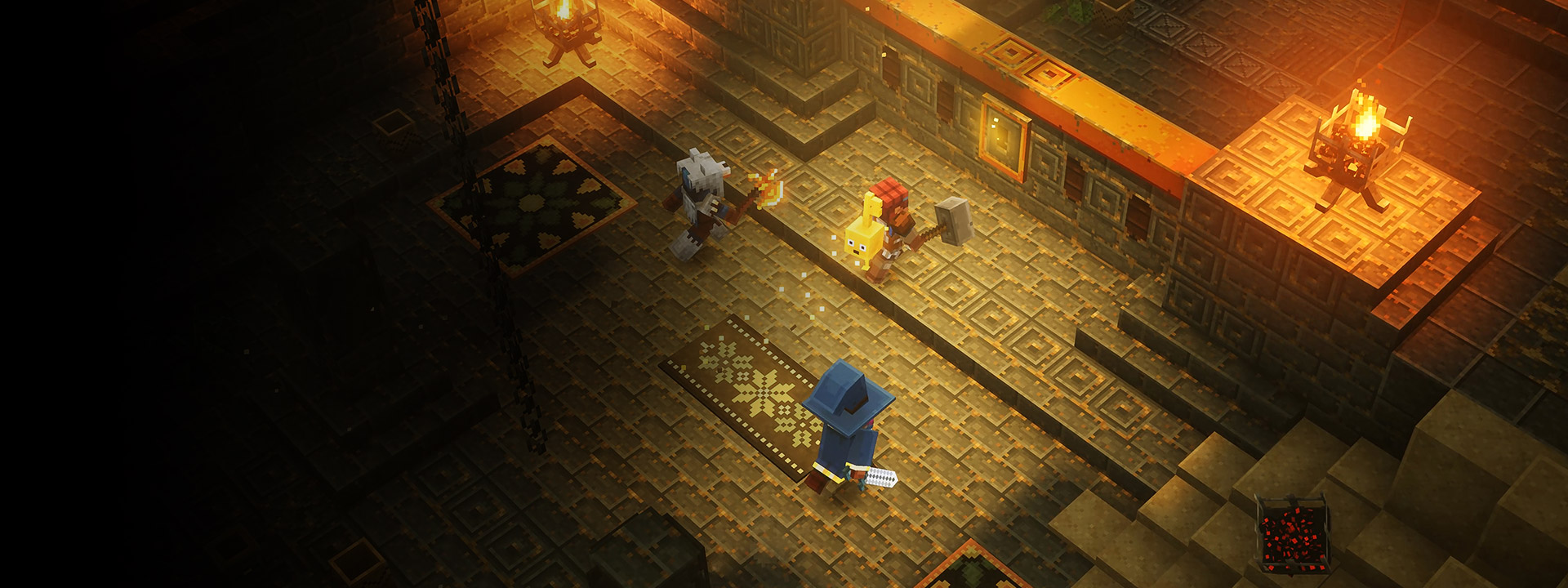 Group of characters approaching a locked door with a key