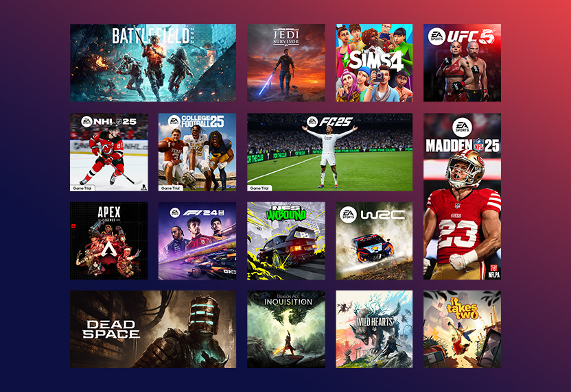 A collection of games published by EA, including EA SPORTS FC™ 25, Madden NFL 25 and more