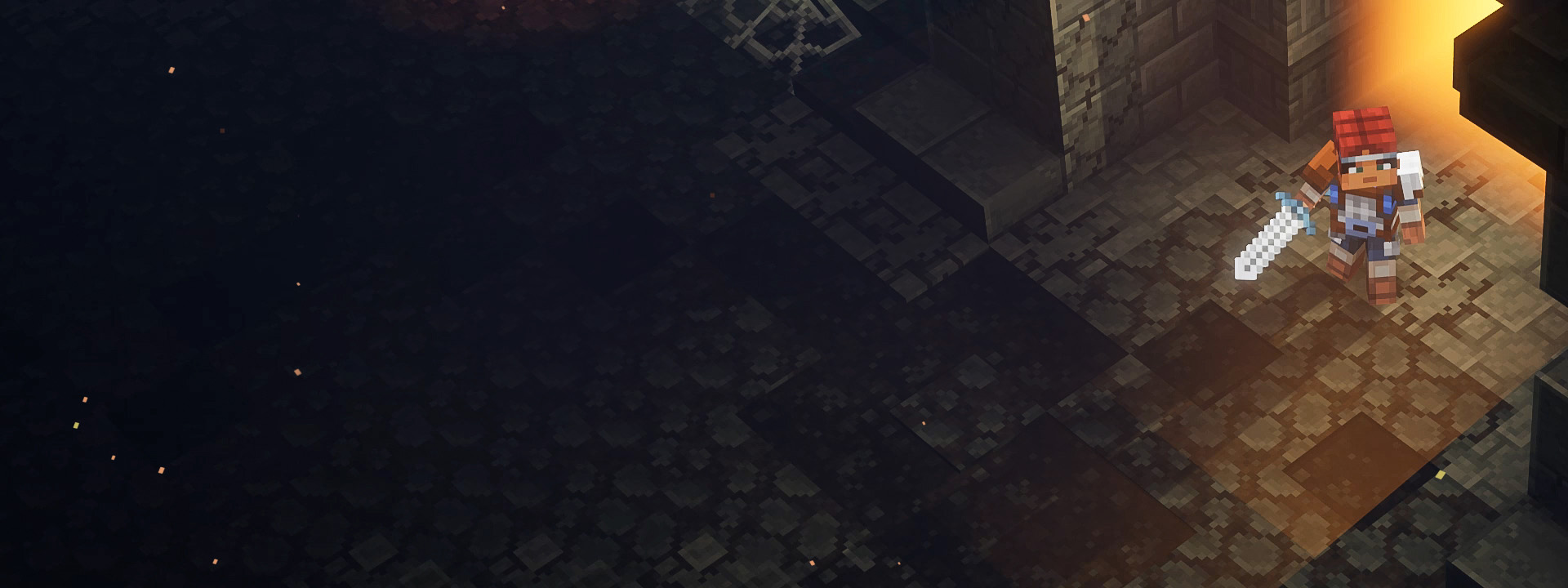 An explorer ventures into an ominous dungeon.