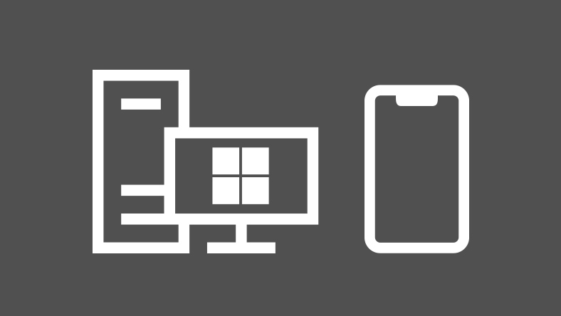 Ilustração em line art de um Windows PC e de um dispositivo móvel