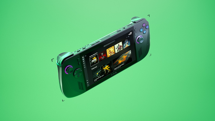 Angled ASUS ROG Ally X with Xbox dashboard open