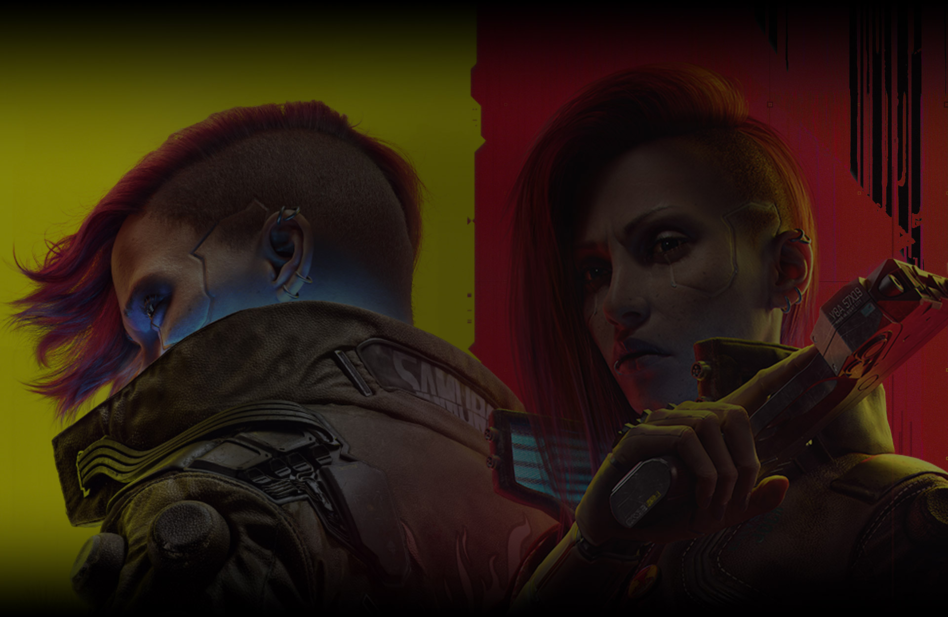 Женский персонаж из игры Cyberpunk с пистолетом в руках