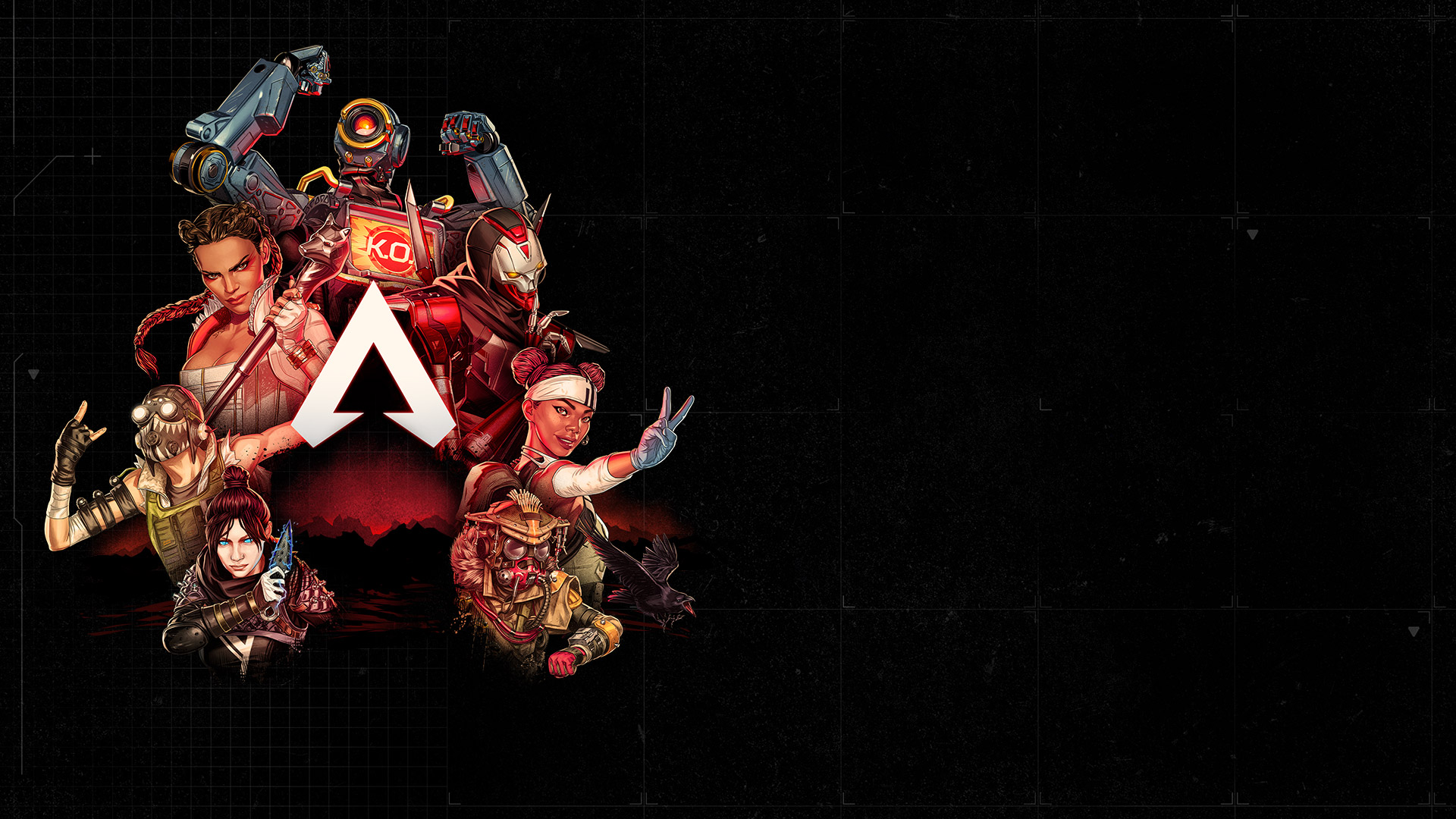 A collage of characters surrounding the Apex Legends logo.