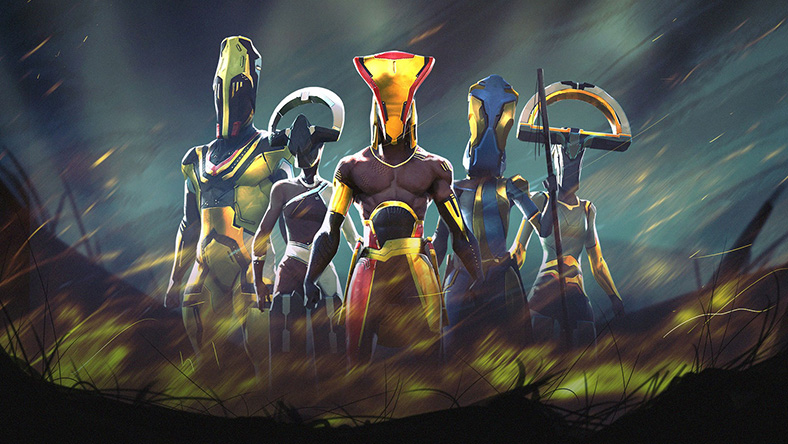 A team of protectors standing together, in a post-apocalyptic world
