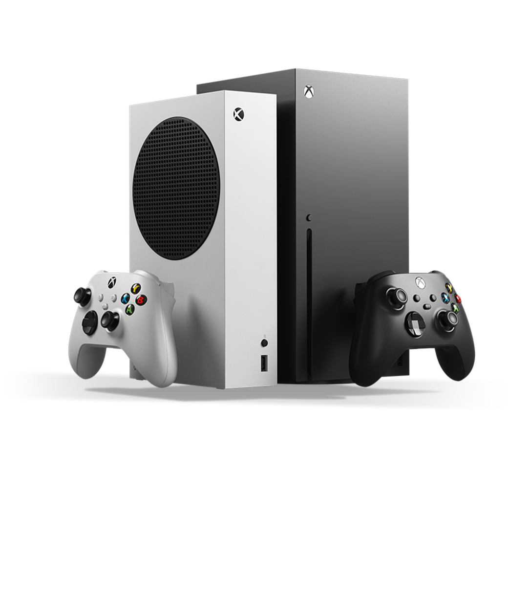 front view of 2 Xbox Series X|S console devices